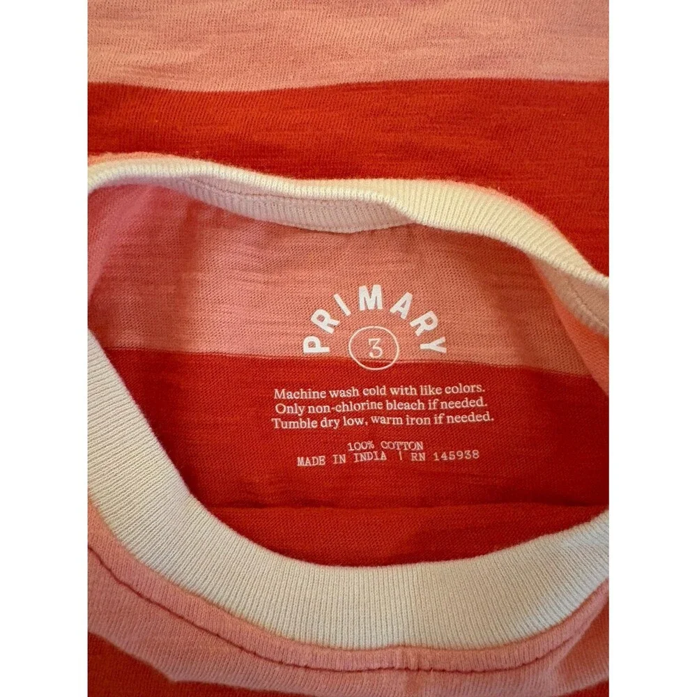 NWOT Primary T-Shirt Dress, Poppy and Guava Stripes, Size 3T
